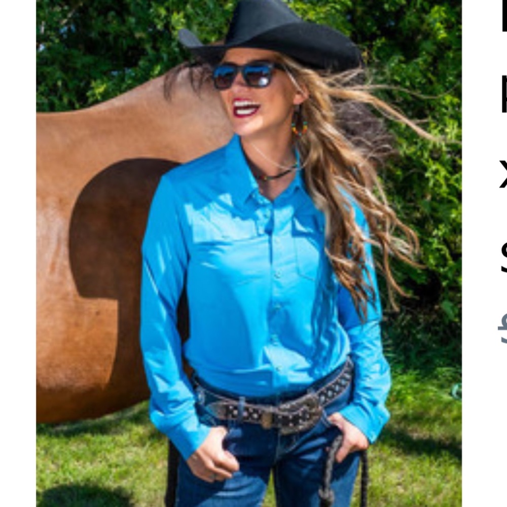 Blue Cowgirl Tuff Small pullover button up Aqua